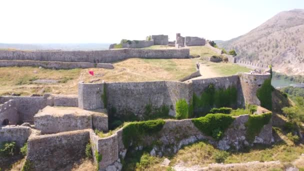 Vista Aérea Del Castillo Rozafa Ciudadela Ciudad Shkoder Albania — Vídeo de stock