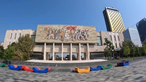 Panorama Beim Eintritt Das Nationale Historische Museum Skanderbeg Platz Tirana — Stockvideo