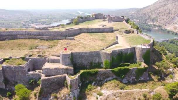 Vista Aérea Drones Castelo Rozafa Sua Cidadela Cidade Shkoder Albânia — Vídeo de Stock