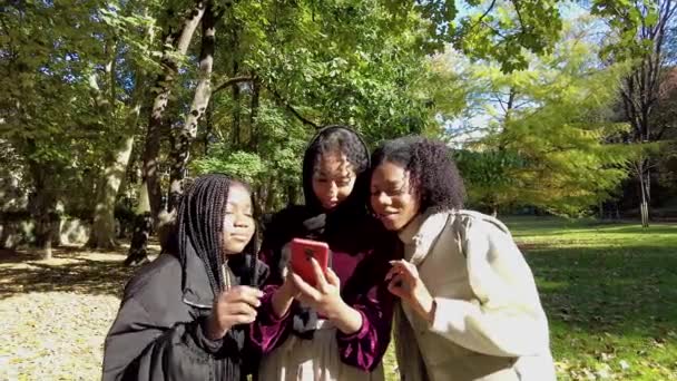 Komik Afrikalı Müslüman Arkadaşlar Kentteki Bir Parkta Beklerken Suratlarını Buruşturup — Stok video