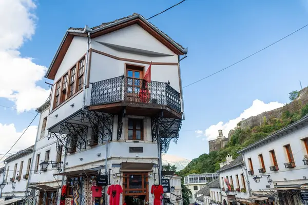 Calle Del Restaurante Zona Souvenirs Ciudad Gjirokaster Gjirokastra Albanés — Foto de Stock