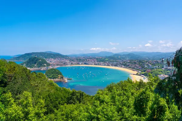 San Sebastian, Gipuzkoa sahilinin havadan görünüşü. Bask Ülkesi