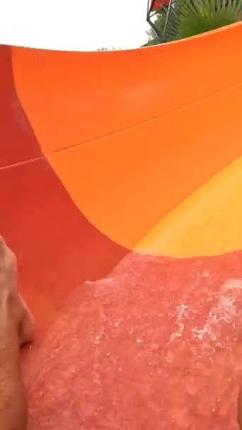 Man Feet Diving Colorful Water Slide Summer — Stock Video