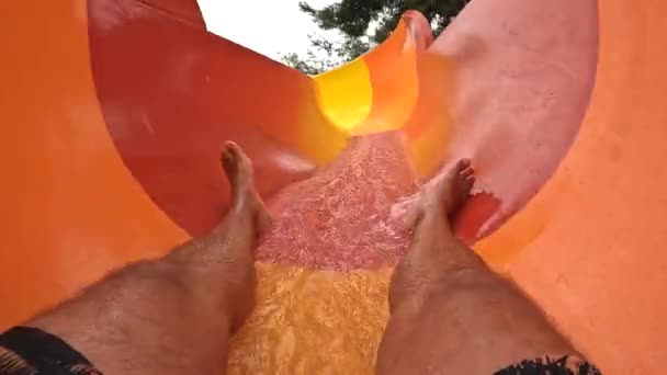 Enjoying Going Colorful Water Slide Summer Water Park Vacation — Stock Video