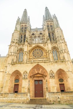 Santa Maria adlı Burgos katedralinin panoramik manzarası, Castilla Leon, İspanya