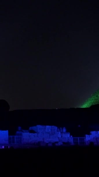Pokaz Dźwięku Światła Pięknych Piramidach Sfinksie Gizie Noc Kairze Afryka — Wideo stockowe