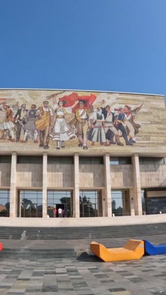 Panorama Betreedt Het Nationaal Historisch Museum Skanderbeg Square Tirana Albanië — Stockvideo