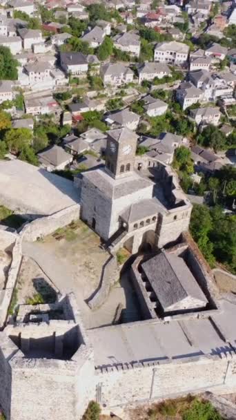 Vue Aérienne Par Drone Vieux Château Forteresse Ville Gjirokaster Gjirokastra — Video