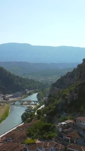 Pandangan Udara Terhadap Kota Berat Dan Benteng Dan Bentengnya Albania — Stok Video
