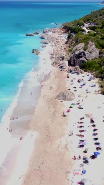 Widok Lotu Ptaka Piękną Turkusową Błękitną Wodę Piaszczystej Plaży Megali — Wideo stockowe