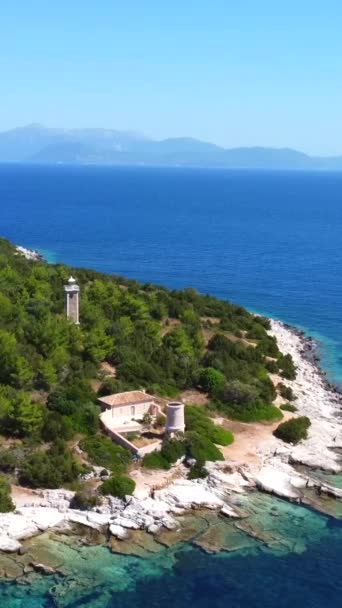 Aerial View Venetian Lighthouse Village Fiskardo Island Kefalonia Greece Stock Video