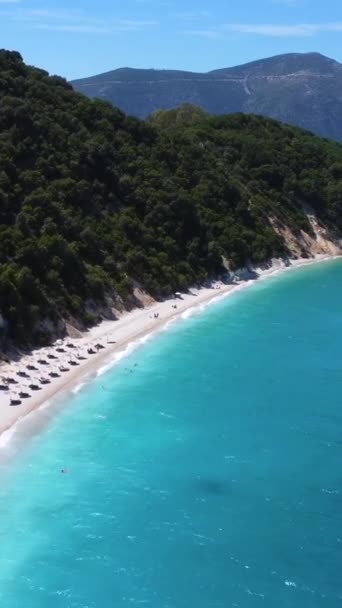 Flygfoto Över Paradiset Stranden Med Turkost Vatten Gidaki Ithaki Eller — Stockvideo