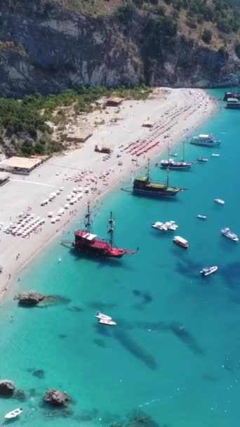 Uitzicht Het Paradijselijke Strand Van Kroreza Krorez Aan Albanese Rivièra — Stockvideo