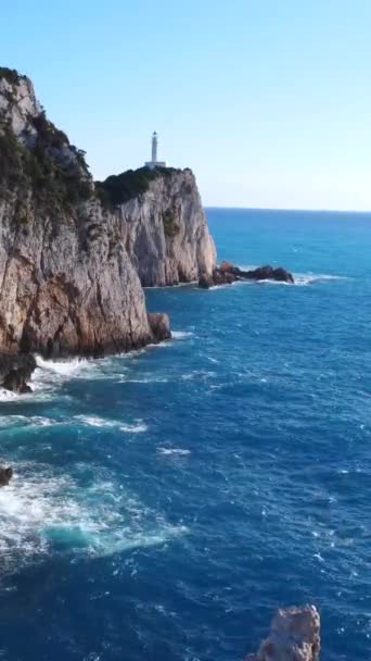 Paysage Phare Cap Ducato Lefkas Dans Région Sud Île Grecque — Video