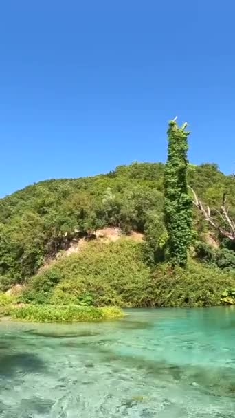 Mavi Göz Nehrinin Soğuk Sularında Yıkanan Bir Turist Arnavutluk Güneyindeki — Stok video
