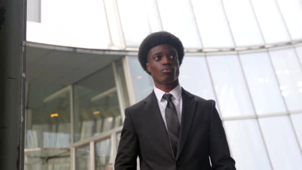 Портрет Молодого Зайнятого Африканського Бізнесмена Який Розмовляє Мобільним Телефоном Під — стокове відео