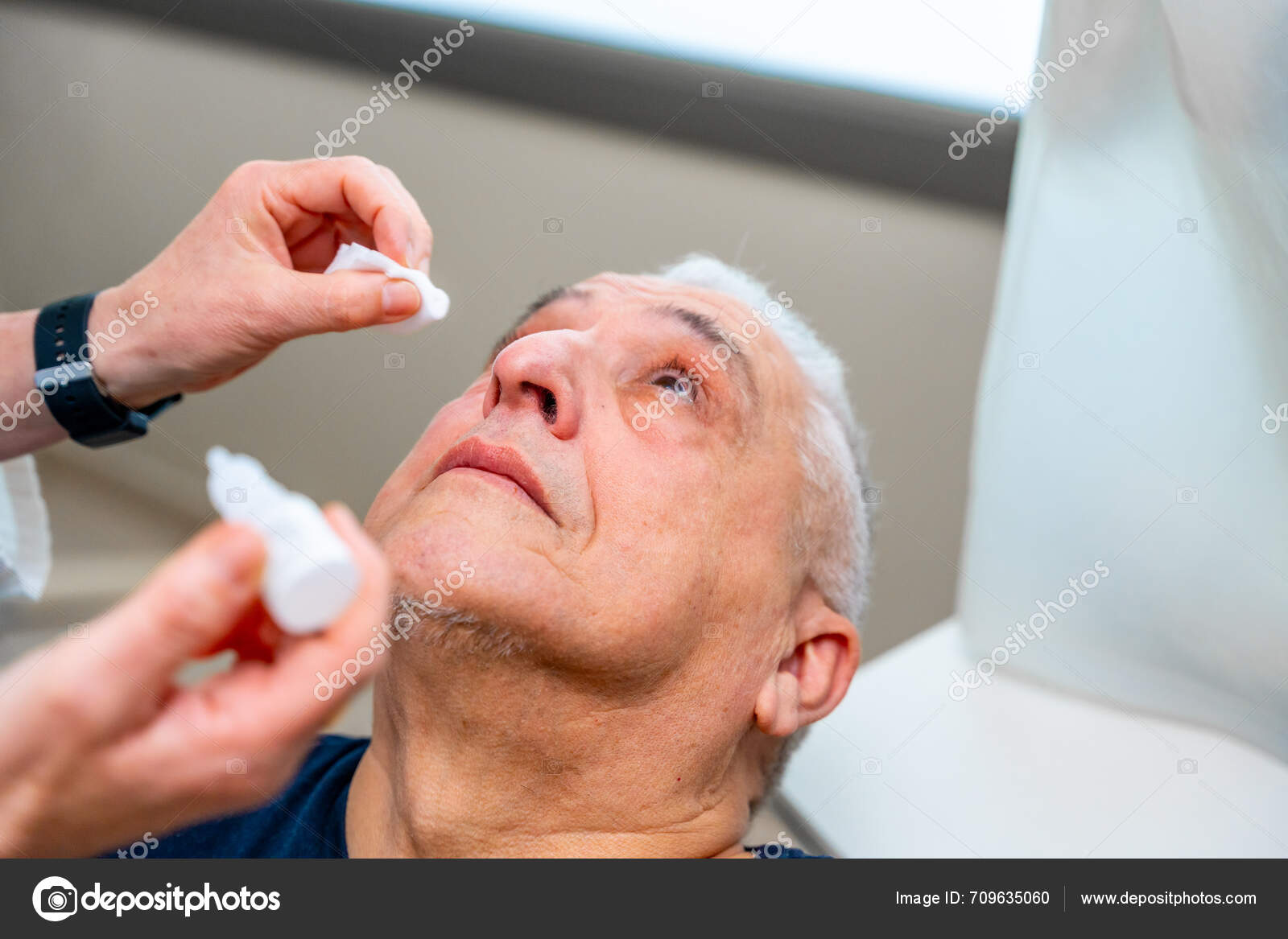 Ophthalmologist Applies Drops Dilate Pupil Man Test Eye Laser