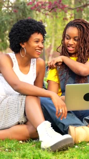 캠퍼스의 잔디에 노트북을 아름다움 아프리카 — 비디오