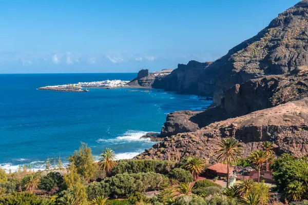 stock image The town of Agaete from the Barranco de Guayedra viewpoint. Gran Canaria. Spain