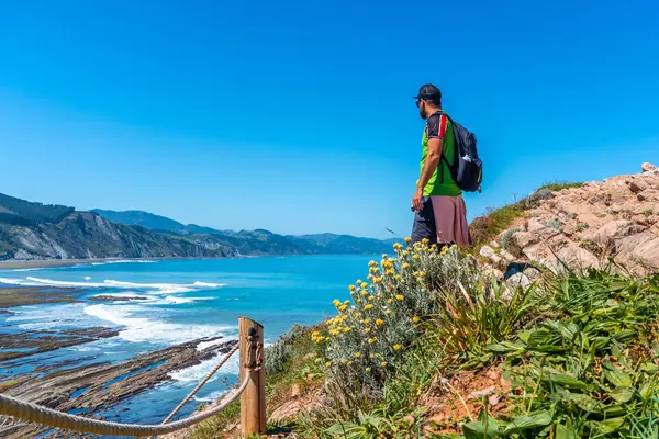 Zumaia Gipuzkoa Kıyısındaki Algorri Koyu Nda Yürüyüş Yapan Bir Erkek Telifsiz Stok Fotoğraflar