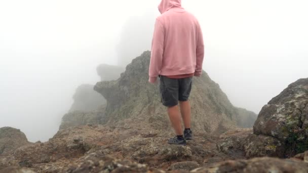 Touriste Visitant Très Nuageux Pico Las Nieves Gran Canaria Îles — Video