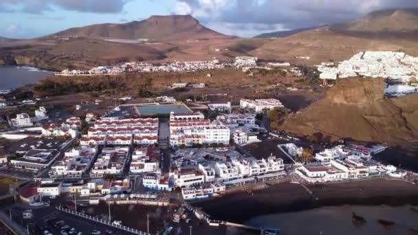 Légi Kilátás Város Agaete Puerto Las Nieves Nyári Naplementében Gran — Stock videók
