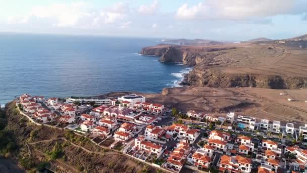 Vista Aérea Ciudad Agaete Puerto Las Nieves Atardecer Verano Gran — Vídeo de stock