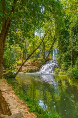 La Caprichosa Şelalesi 'ndeki güzel manzara Manastır de Piedra Doğal Parkı, Aragon, İspanya
