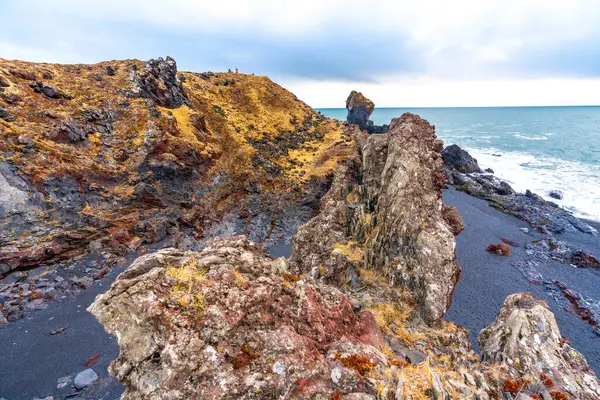 stock image View from above of Djupalonssandur beach on the Snaefellsnes peninsula in winter in Iceland