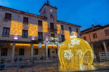 Cervera de Pisuerga Town Hall decorated for Christmas, province of Palencia, Community of Castilla y Leon. Spain clipart