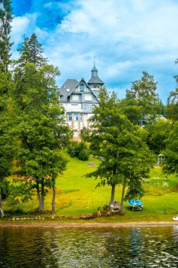 Almanya 'da Kara Orman' da Titisee Gölü 'nün kıyısındaki güzel evler.