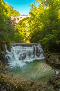Kanı akan, Slovana 'ya yakın, yemyeşil vintgar geçidinde taştan bir köprünün altında çağlayan bir şelalenin manzarası güzel bir yaz manzarası yaratıyor.