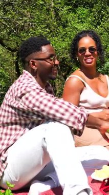 Bir grup arkadaş çimenli parkta uzanır, güneşli yaz öğleden sonrasında yemeklerini paylaşır ve canlı sohbetler eder, hafta sonu dinlenme anının tadını çıkarırlar.