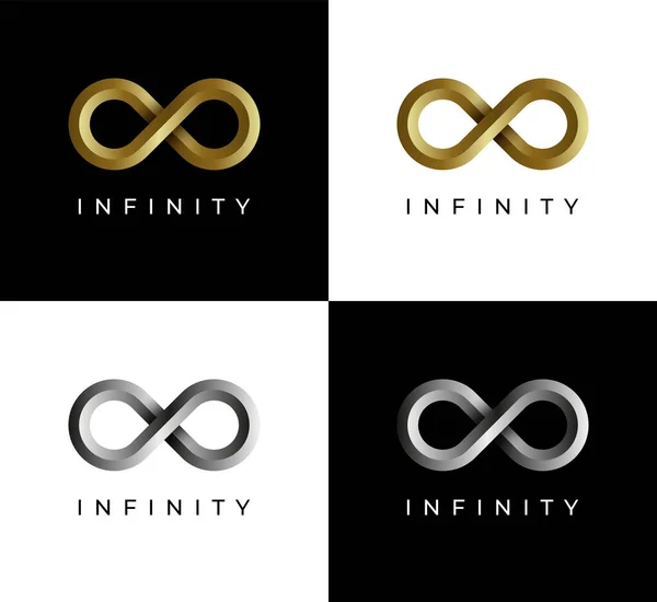 Logo Icona Infinity Nei Colori Oro Argento Con Effetto Eternità — Vettoriale Stock