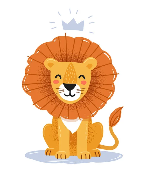 Niedliche Glückliche Löwenvektorillustration Zeichentrickfigur — Stockvektor