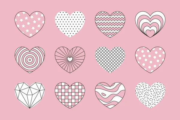 Heart Shapes Set Different Geometric Patterns Textures Love Romance Symbol Illustrations De Stock Libres De Droits
