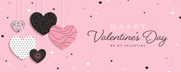 Valentine Day Greeting Card Banner Design Hearts Pink Background Vecteurs De Stock Libres De Droits