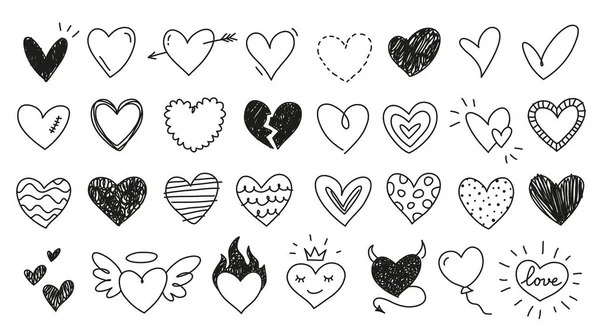 Cute Funny Hearts Icon Set Doodle Hand Drawn Sketch Style Vecteur En Vente