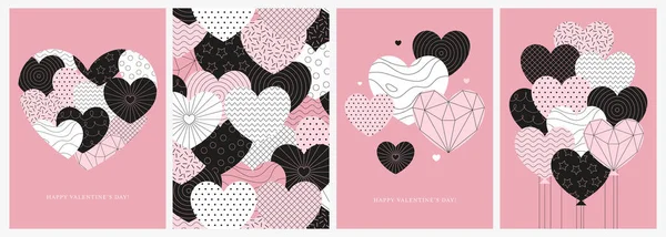 Valentine Day Greeting Cards Banners Set Heart Shapes Different Patterns Vecteurs De Stock Libres De Droits