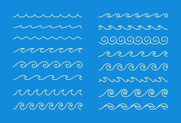 Bordures Ondulées Décoratives Lignes Ondulées Collection Symboles Eau Linéaire Mer — Image vectorielle