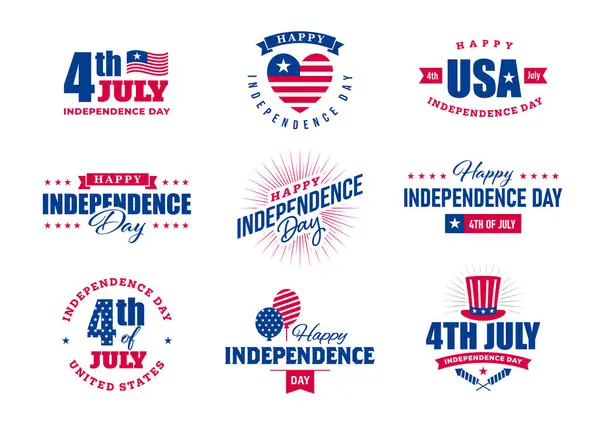 Ιουλίου Ηνωμένες Πολιτείες Ημέρα Ανεξαρτησίας Εμβλήματα Ετικέτες Και Σήματα Που Εικονογράφηση Αρχείου