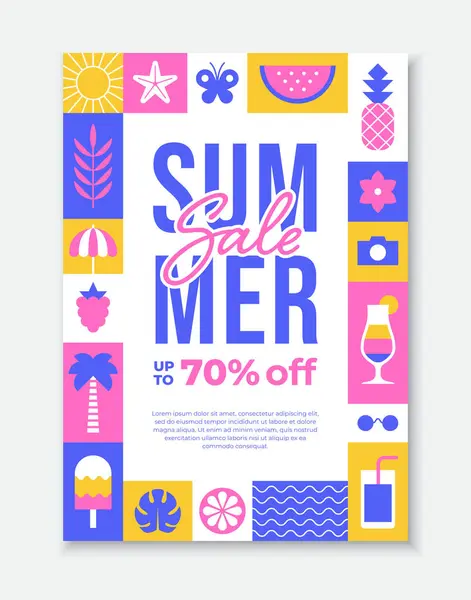 夏季销售横幅模板与彩色框架与夏季度假图标和符号 矢量图形