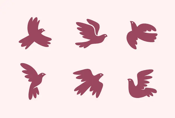 摘要飞行鸟的轮廓设置数字 可爱的鸽子标志 矢量图标 图库插图