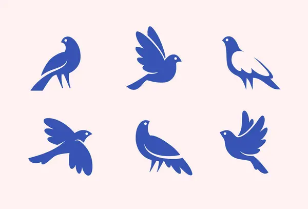 抽象的鸟图标集数字 可爱的小麻雀或鸽子标志 鸟类矢量轮廓 免版税图库插图