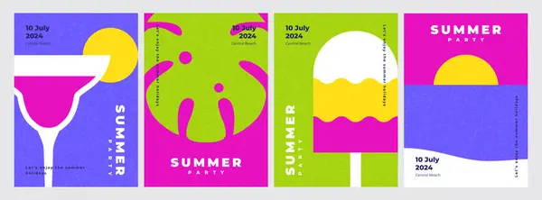 Kolorowe Letnie Kartki Banery Plakaty Lub Okładki Minimalistycznym Modnym Stylu Wektor Stockowy