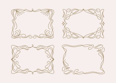 Yatay dekoratif çerçeveler eski moda olarak ayarlandı. Modern Art Nouveau tasarım elementleri, çiçek sınırları.