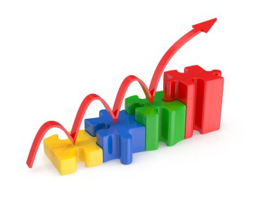 Renkli bulmaca grafik, bu bir 3d oluşturulan bilgisayar görüntü işlenir. Beyaz izole.