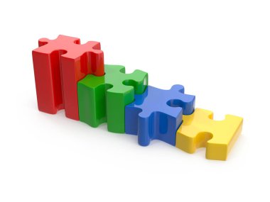 Renkli bulmaca grafik, bu bir 3d oluşturulan bilgisayar görüntü işlenir. Beyaz izole.