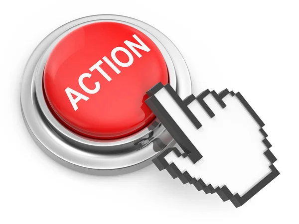 Action Button Hand Cursor Rendered Computer Generated Image Isolated White — Stock Photo, Image
