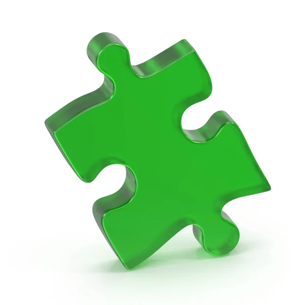 Zielone Szkło Puzzle Piece Jest Renderowany Obraz Generowany Przez Komputer — Zdjęcie stockowe